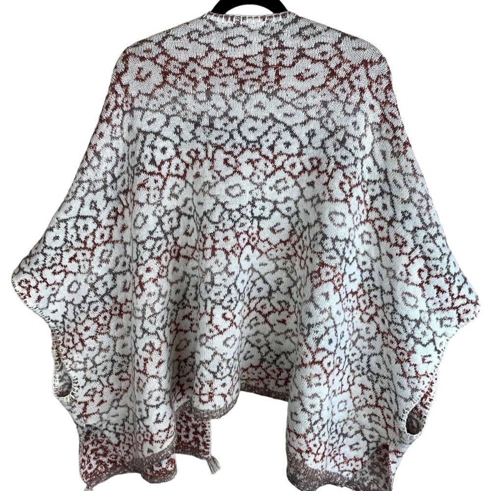 Knox Rose Poncho Cape Cardigan Sweater Tassel Boho Neutral Floral 2XL - Picture 9 of 15
